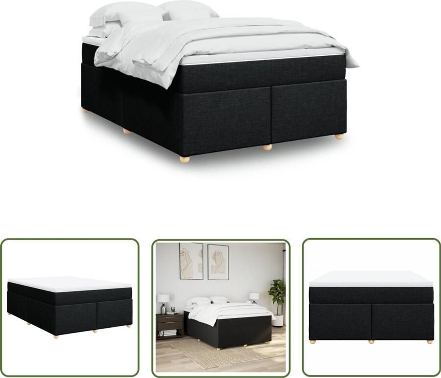 VidaXL Boxspring met matras stof zwart 160x200 cm Boxspring Matras Slaapcomfort Bed Frame Pocketvering