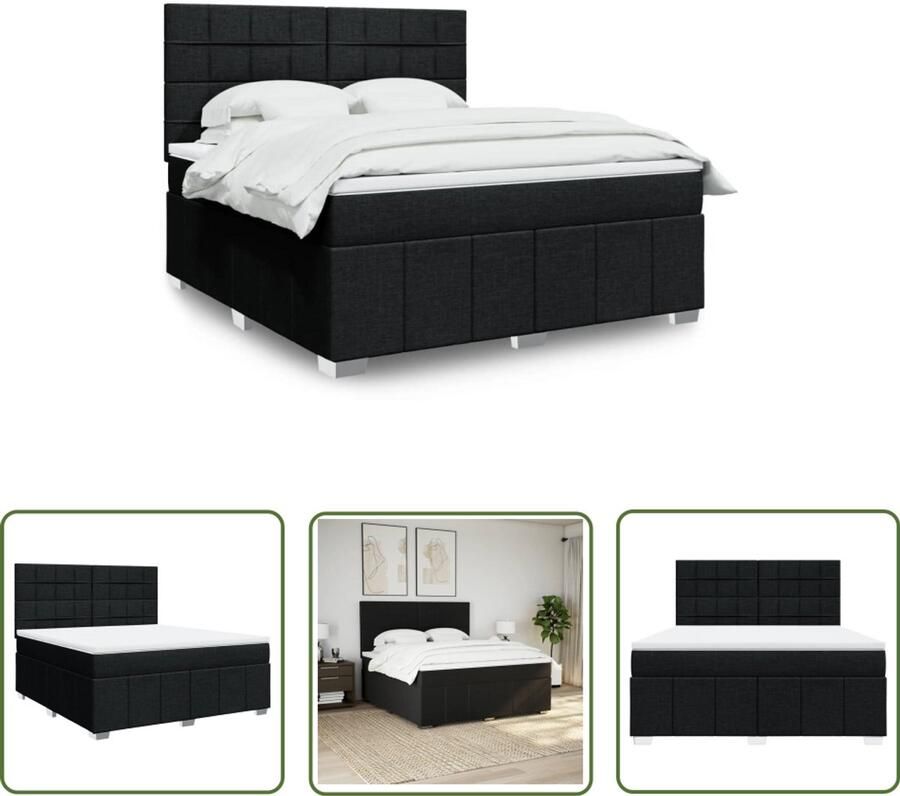 VidaXL Matras Boxspring met matras stof zwart 180x200 cm Bed Frame Hoofdbord Pocketvering