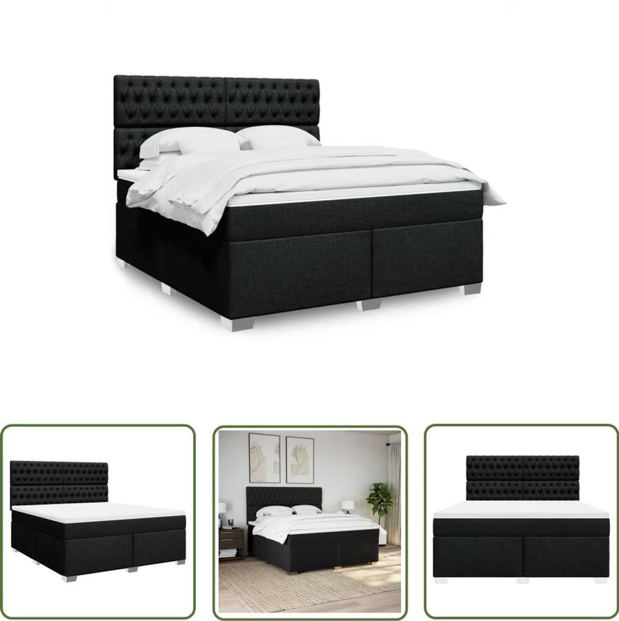 VidaXL Boxspring met matras stof zwart 180x200 cm Boxspring Matras Bedframe Hoofdbord Pocketvering