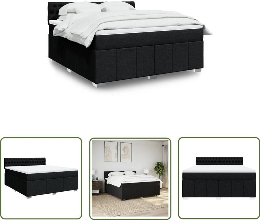 VidaXL Boxspring met matras stof zwart 180x200 cm Boxspring Matras Boxspringbed Slaapcomfort Pocketvering