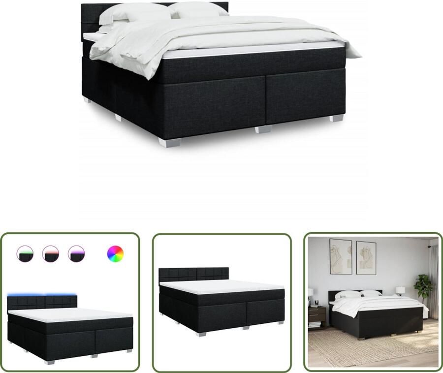 VidaXL Boxspring met matras stof zwart 180x200 cm Boxspring Matras Led Lamp Bedroom Furniture Slaapkamerdecoratie