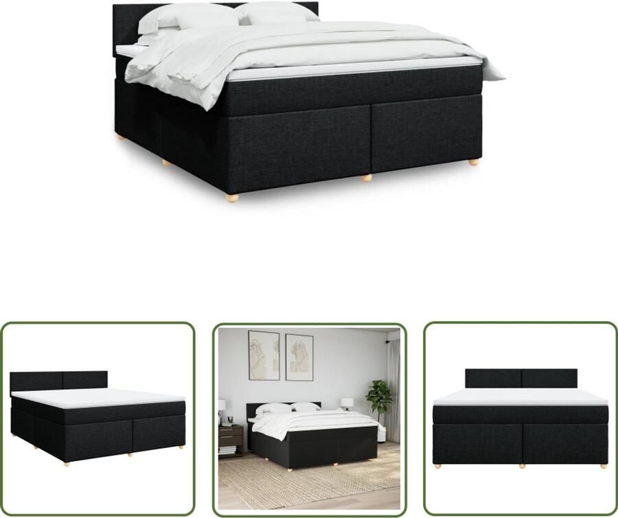 VidaXL Boxspring met matras stof zwart 180x200 cm Boxspring Matras Slaapcomfort Bed Frame Bedroom Furniture