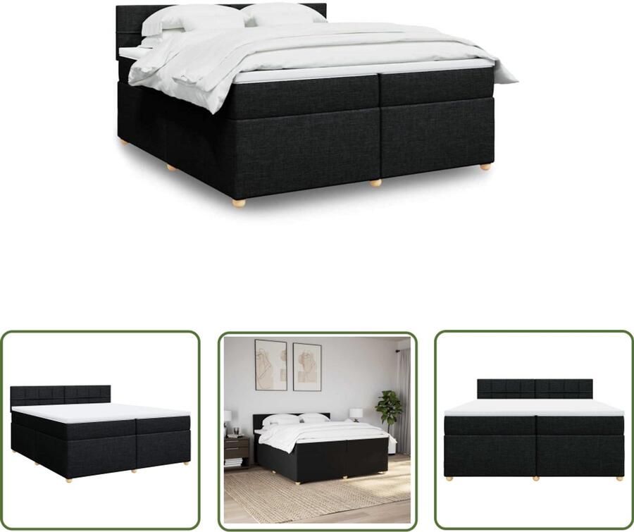 VidaXL Boxspring met matras stof zwart 200x200 cm Boxspring Matras Bed Frame Boxspringbed Slaapkamer
