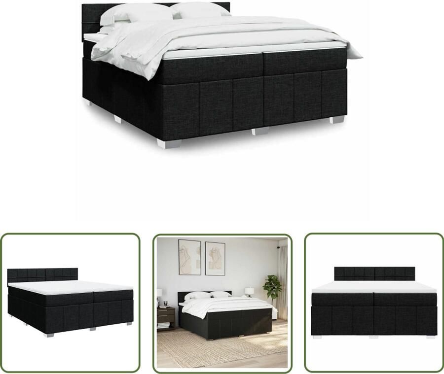 VidaXL Boxspring met matras stof zwart 200x200 cm Boxspring Matras Boxspringbed Slaapcomfort Pocketvering