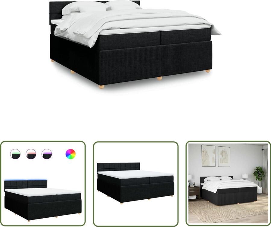 VidaXL Boxspring met matras stof zwart 200x200 cm Boxspring Matras Led Verlichting Bedroom Decor Slaapkamerdecoratie