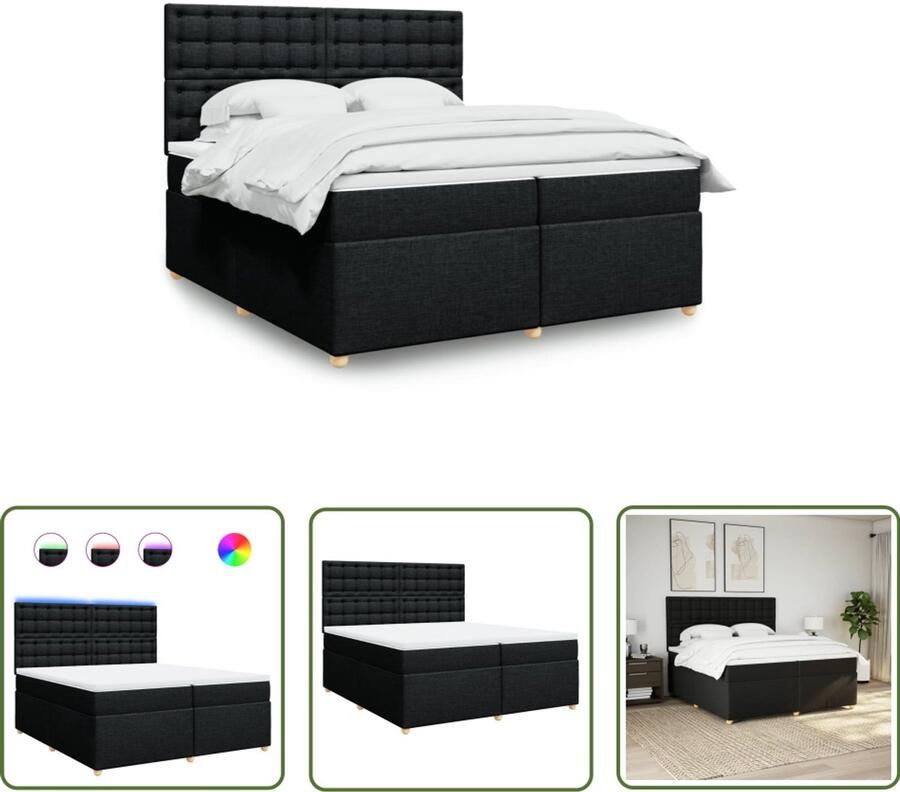 VidaXL Boxspring met matras stof zwart 200x200 cm Boxspring Matras Led Verlichting Hoofdbord Bedroom Furniture