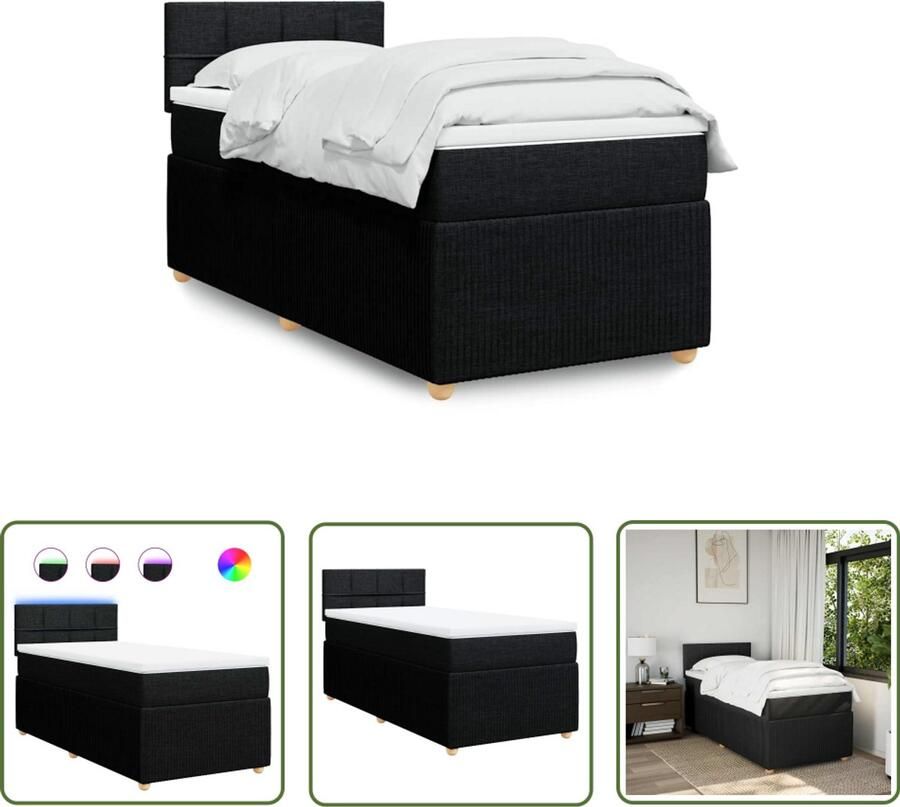 VidaXL Boxspring met matras stof zwart 90x190 cm Boxspring Matras Led Verlichting Boxspringbed Nachtlampje