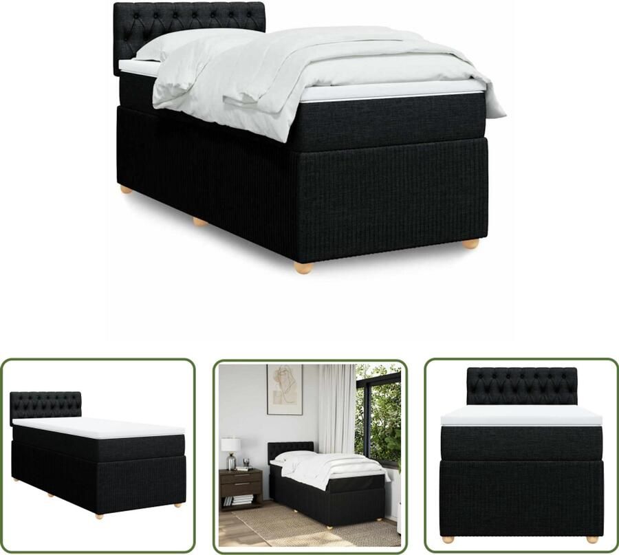 VidaXL Boxspring met matras stof zwart 90x190 cm Boxspring Matras Slaapcomfort Pocketvering Boxspringbed