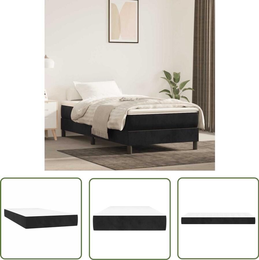 The Living Store Pocketveringmatras 100x210x20 cm fluweel zwart Pocketveringmatras Matras Fluweel Pocketveren Middenhard