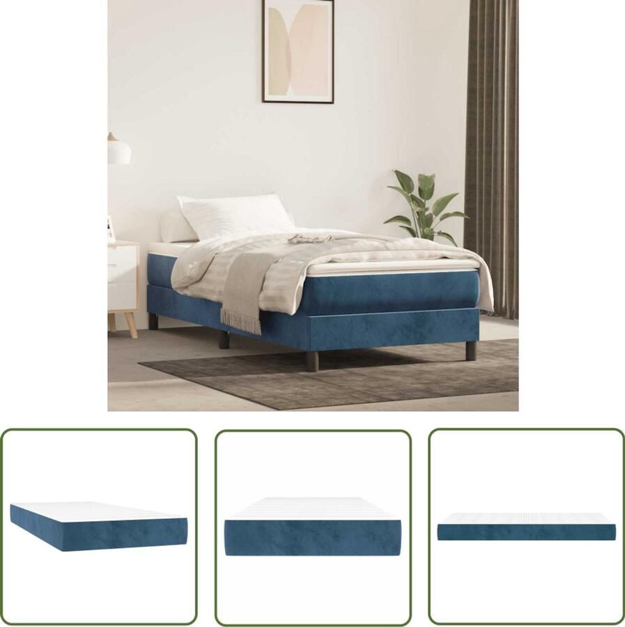 The Living Store Pocketveringmatras 100x220x20 cm fluweel donkerblauw Pocketveringmatras Matras Fluweel Donkere Kleur Slapen