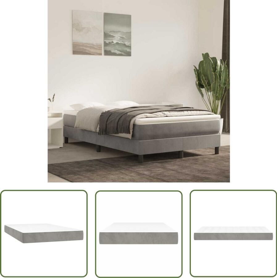 The Living Store Pocketveringmatras 120x220x20 cm fluweel lichtgrijs Pocketveringmatras Matras Fluweel Ligcomfort Slapen