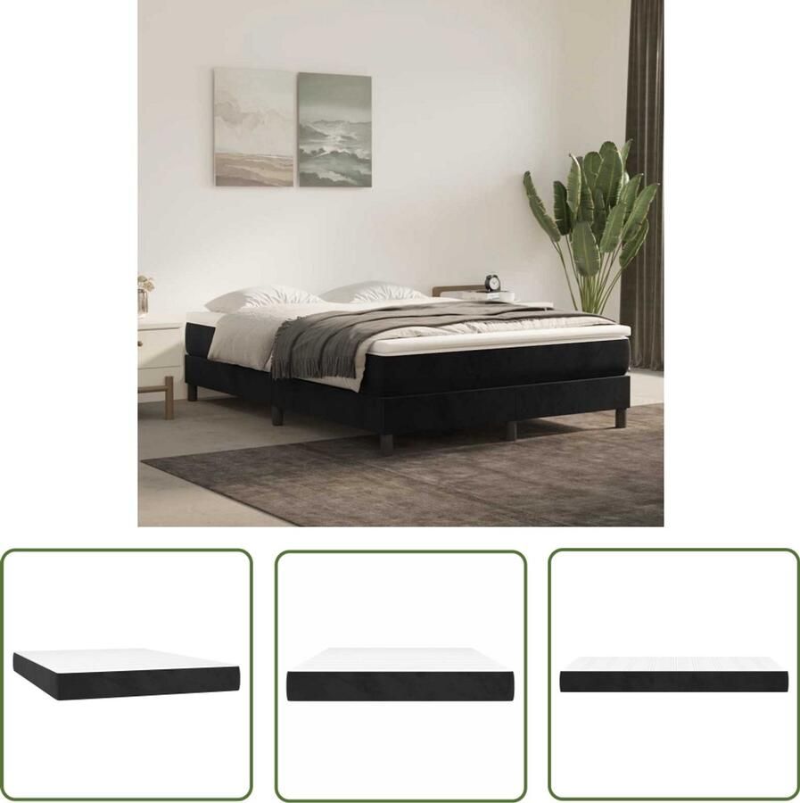 The Living Store Pocketveringmatras 140x210x20 cm fluweel zwart Pocketveringmatras Matras Fluweel Slapen Nacht