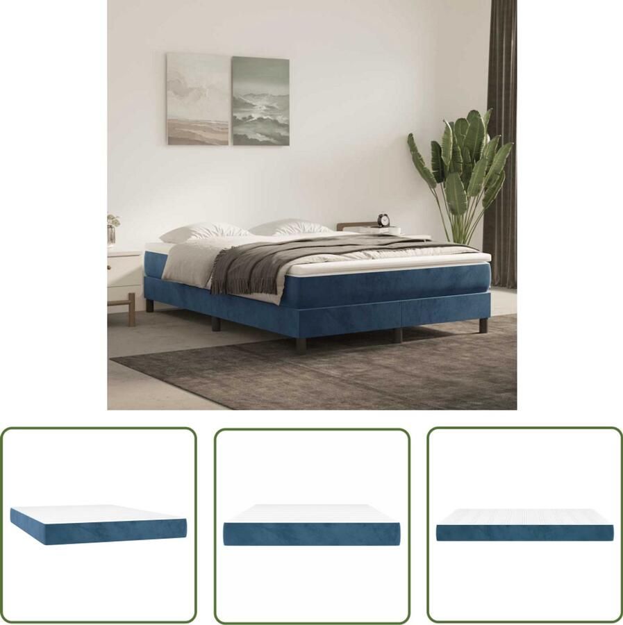 The Living Store Pocketveringmatras 140x220x20 cm fluweel donkerblauw Pocketveringmatras Matras Fluweel Donkere Kleur Nacht