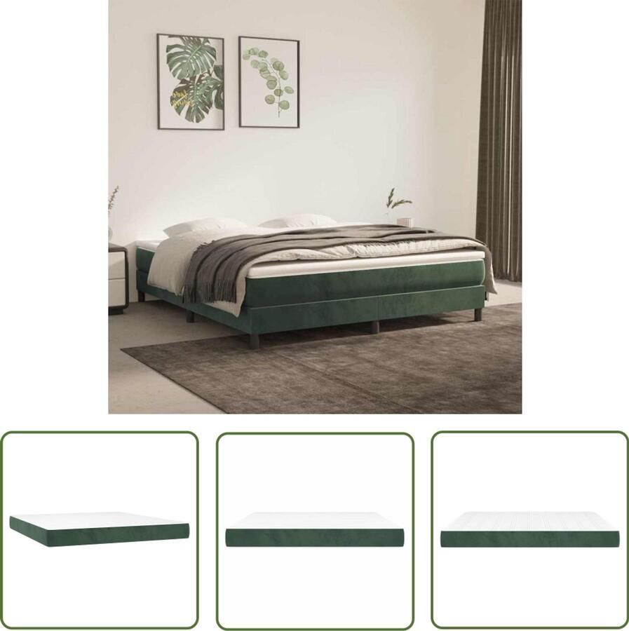 The Living Store Pocketveringmatras 160x220x20 cm fluweel donkergroen Pocketveringmatras Matras Fluweel Donkere Kleur Slapen