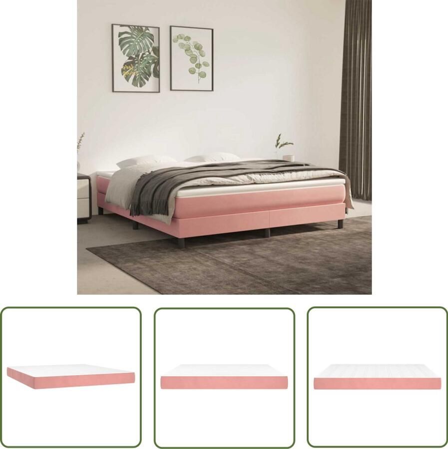 The Living Store Pocketveringmatras 160x220x20 cm fluweel roze Pocketveringmatras Matras Fluweel Pocketveren Schuim