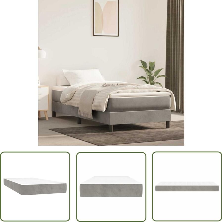 The Living Store Pocketveringmatras 80x210x20 cm fluweel lichtgrijs Pocketveringmatras Matras Fluweel Ligcomfort Slapen