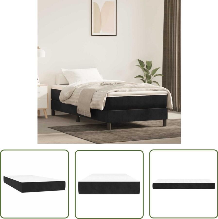 The Living Store Pocketveringmatras 80x210x20 cm fluweel zwart Pocketveringmatras Matras Fluweel Matras Tweepersoons Matras Kingsize Matras