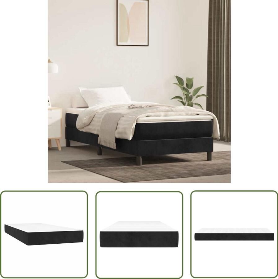 The Living Store Pocketveringmatras 80x210x20 cm fluweel zwart Pocketveringmatras Matras Fluweel Slapen Nacht