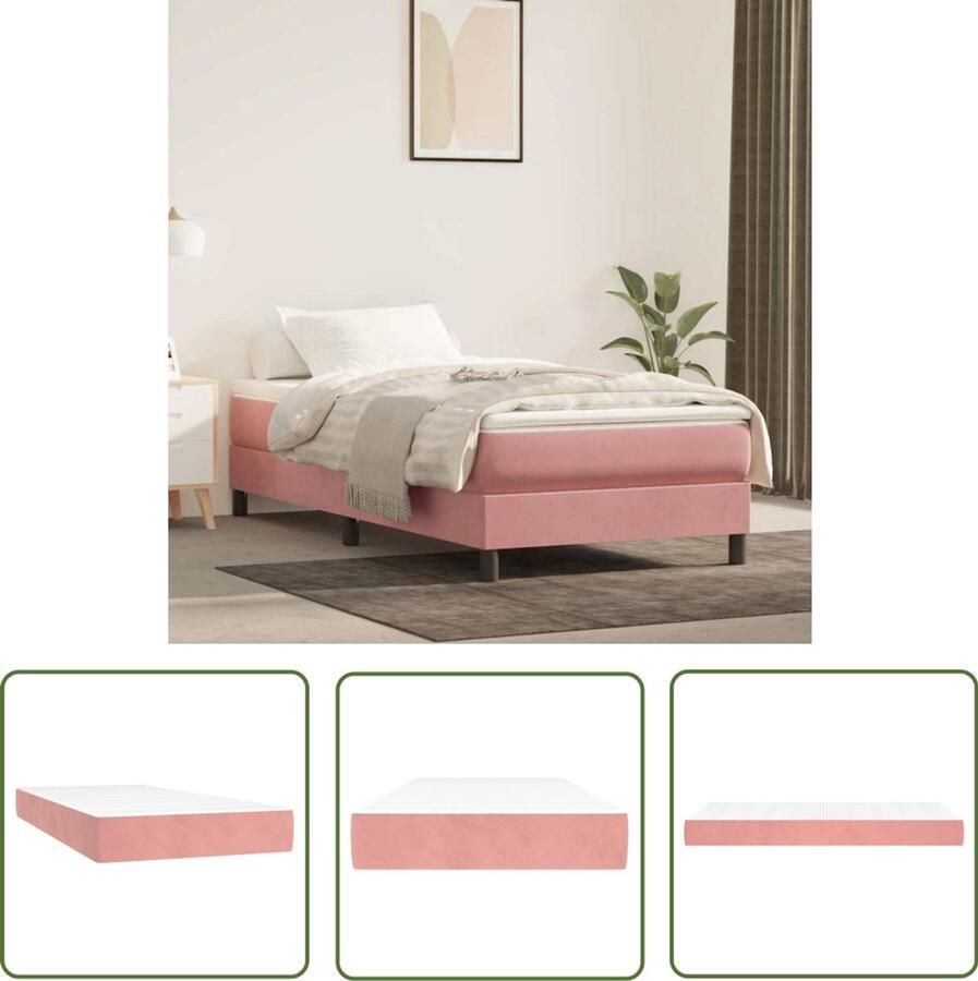 The Living Store Pocketveringmatras 80x220x20 cm fluweel roze Pocketveringmatras Matras Fluweel Matras Zachte Matras Medium Hard Matras