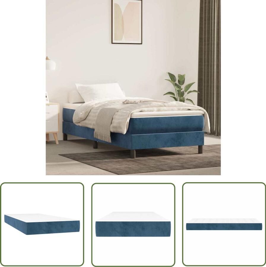The Living Store Pocketveringmatras 90x220x20 cm fluweel donkerblauw Pocketveringmatras Matras Fluweel Matras Comfort Matras Zachte Matras