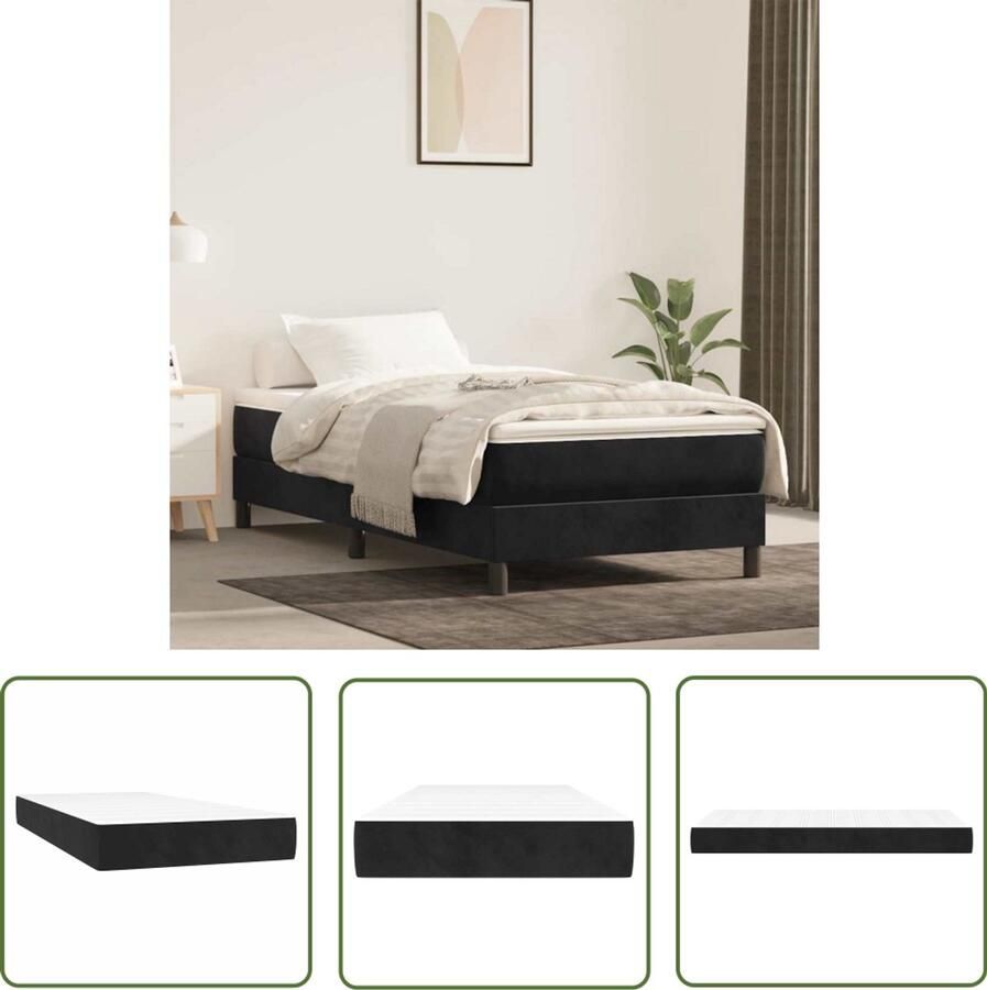 The Living Store Pocketveringmatras 90x220x20 cm fluweel zwart Pocketveringmatras Matras Fluweel Slapen Nacht