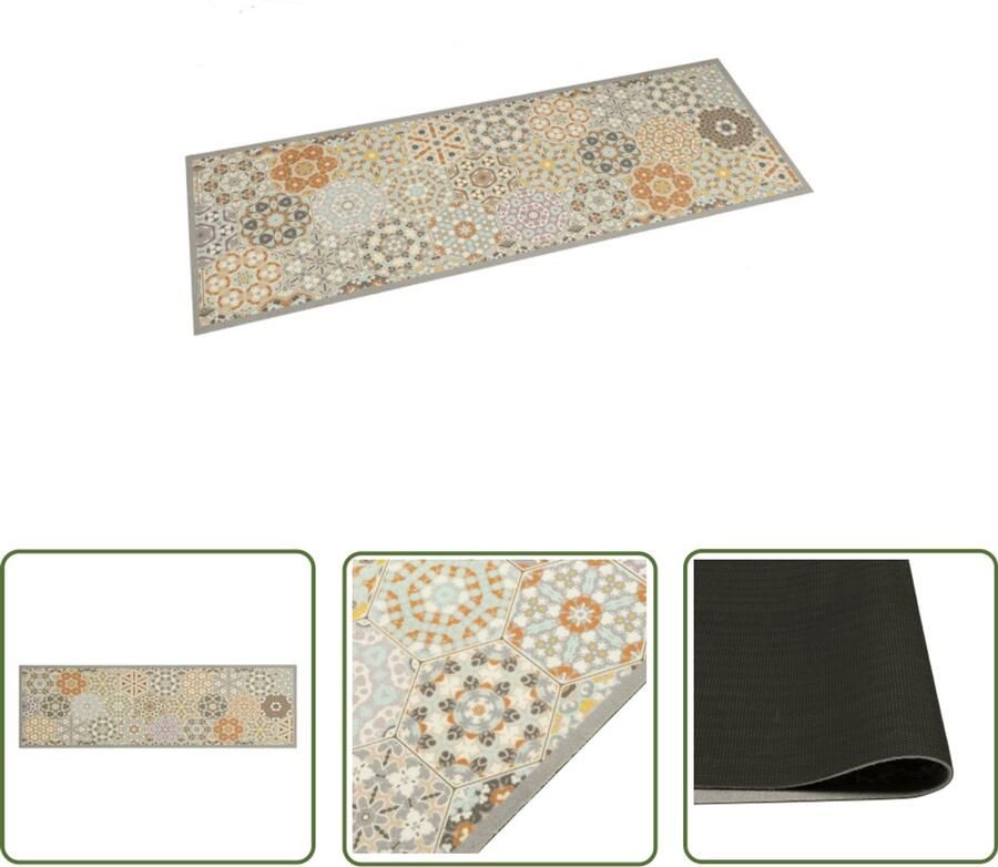 The Living Store Keukenmat wasbaar zeshoekpastelprint 45x150 cm fluweel Keukenmat Matten Vloerkleden Pastel Kleuren Zeshoek Patroon