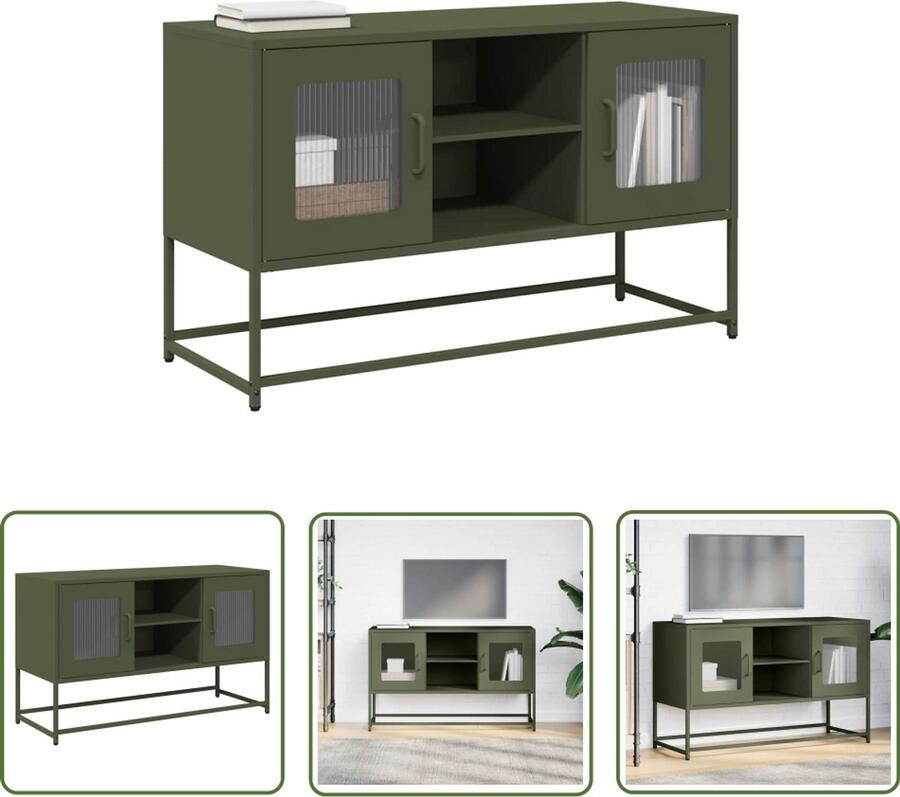 The Living Store Tv-meubel 100 5x39x60 5 cm staal olijfgroen Tv-meubel Media Kast Salontafel Opbergkast Industrieel Design