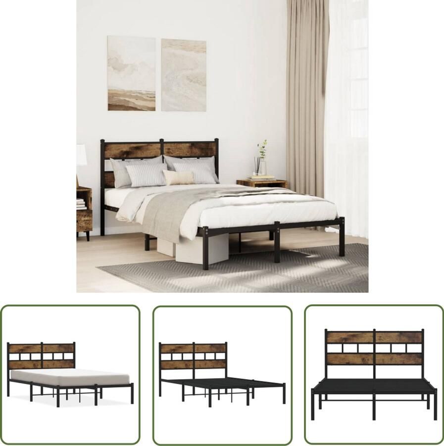 VidaXL Bedframe zonder matras metaal gerookt eikenkleurig 120x200 cm Bedframe Metalen Bed Houten Bed Boxspring Slaapcomfort