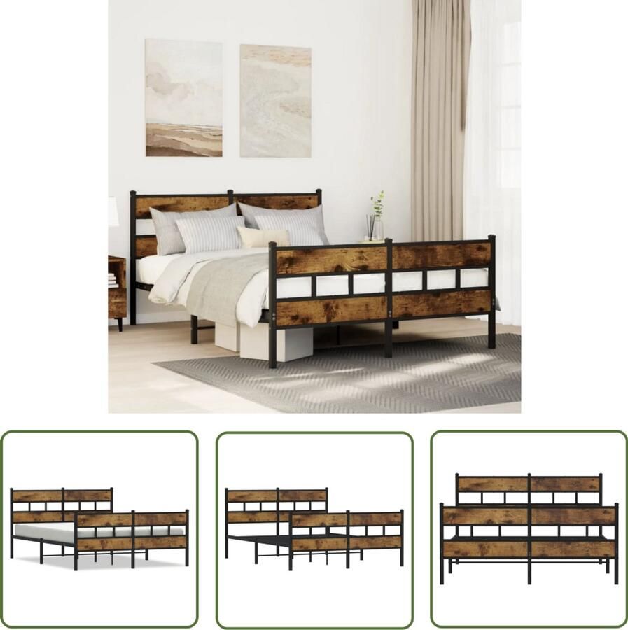 VidaXL Bedframe zonder matras metaal gerookt eikenkleurig 140x200 cm Bedframe Metalen Bed Houten Bed Boxspring Slaapcomfort