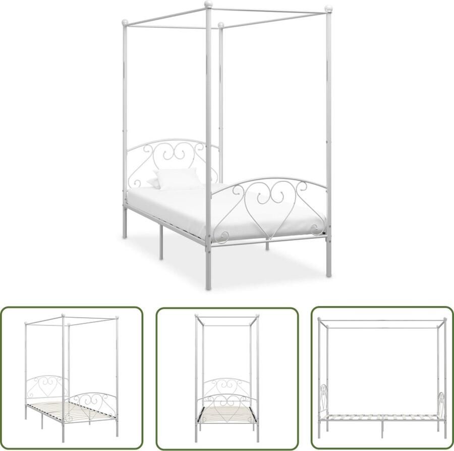 The Living Store Hemelbedframe Metalen 209 x 107.5 x 198 cm Wit Hemelbed Metalen Bed Tweepersoonsbed Wit Bed Slaapcomfort
