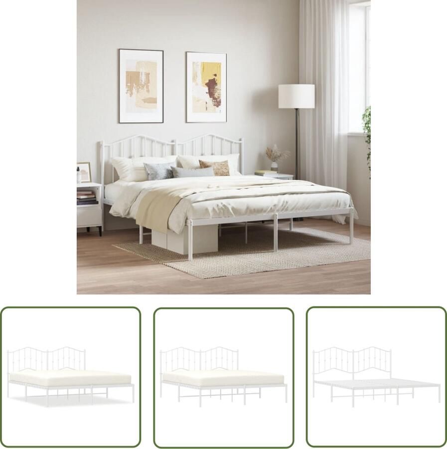 The Living Store Bedframe Klassiek Metaal Wit 207 x 166 x 98 cm Geen matras Montage vereist Klassieke Bed Frame Metalen Bedframe Tweepersoons Bed Witte Bed Frame Bed Frame Met Hoofdbord