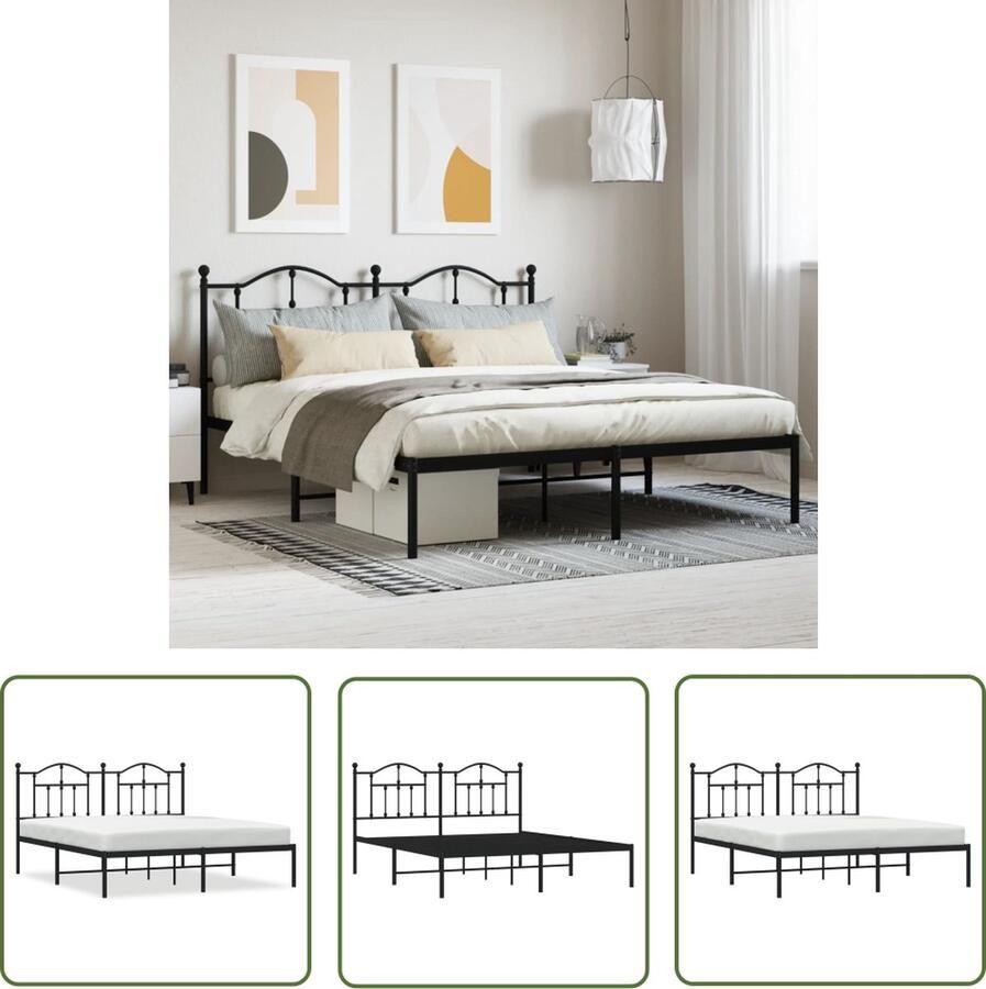The Living Store Klassiek Bedframe Zwart Staal 207 x 187 x 97 cm Metalen Latten en Poten Geen Matras Klassieke Bed Frame Metalen Bedframe Zwarte Bedframe Tweepersoons Bedframe Met Hoofdbord