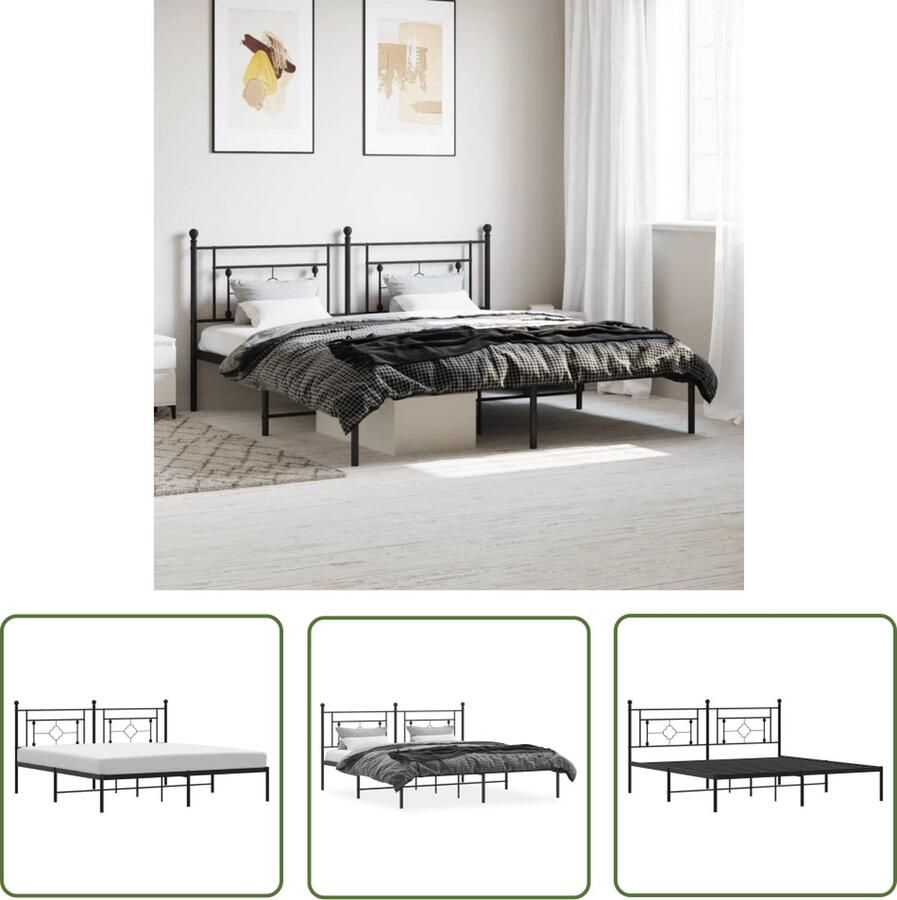 The Living Store Bedframe met hoofdbord metaal zwart 180x200 cm Robuust Bed Frame Metalen Bedframe Staal Bedframe Tweepersoons Bed Boxspring Bed