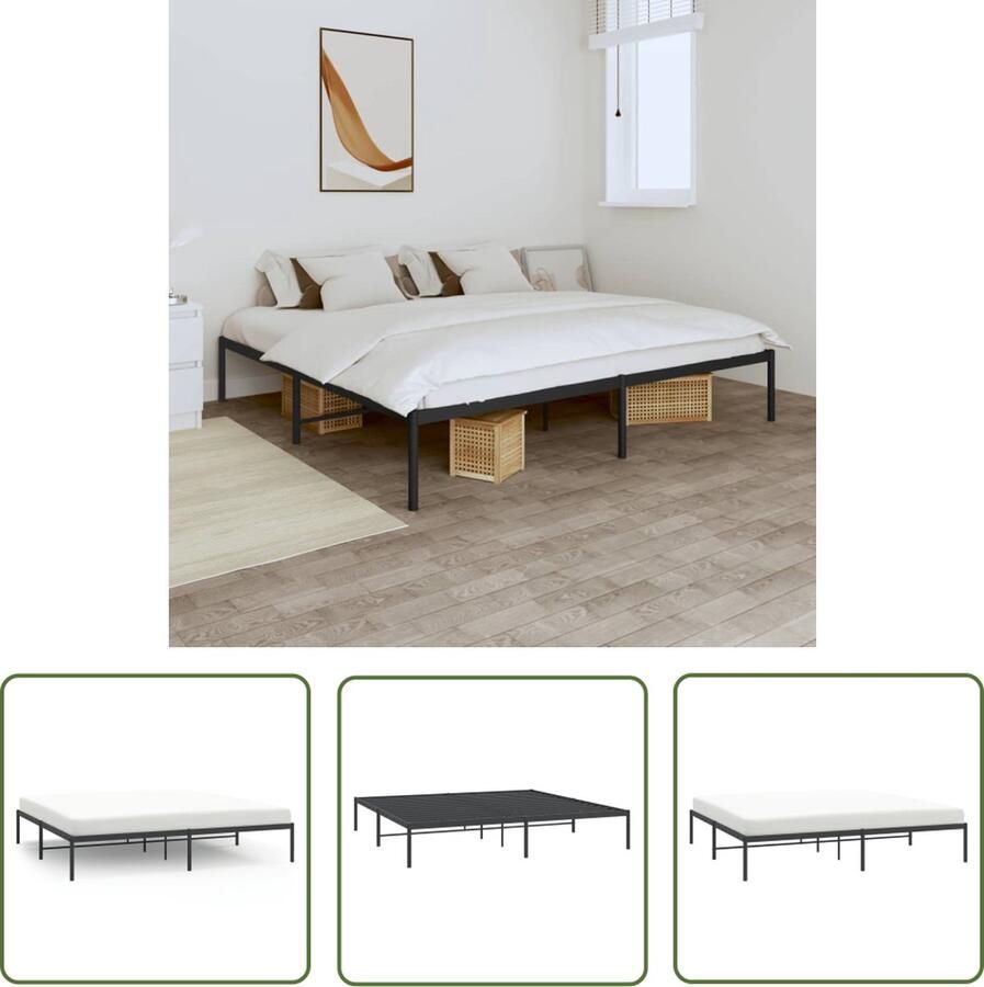 The Living Store Bedframe Classic Metalen Robuuste Constructie Met Metalen Latten Extra Opbergruimte Zwart 207x187x31 cm Geschikt voor 180x200 cm Matras