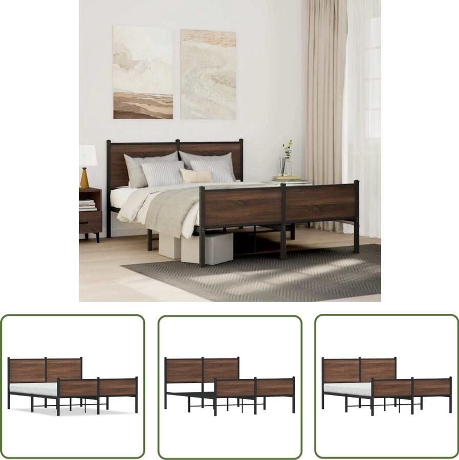 VidaXL Bedframe zonder matras metaal bruin eikenkleurig 137x190 cm Bedframe Metalen Bedframe Bruin Eiken Kleur Staal Bedframe King Size Bedframe