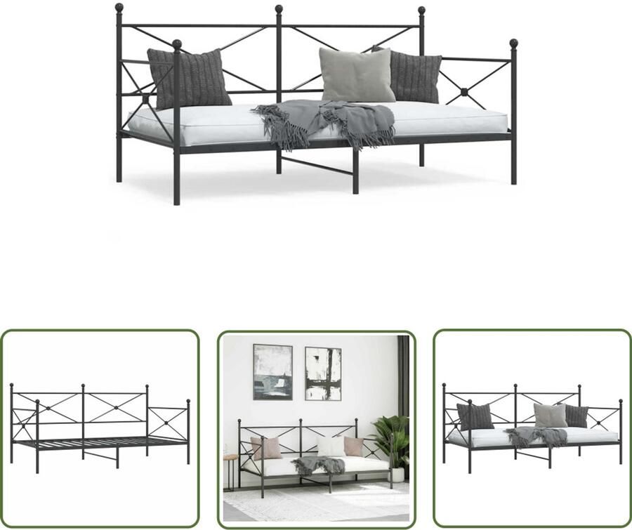 VidaXL Slaapbank zonder matras 100x190 cm staal zwart Slaapbank Metalen Frame Staal Boxspring Dagbed