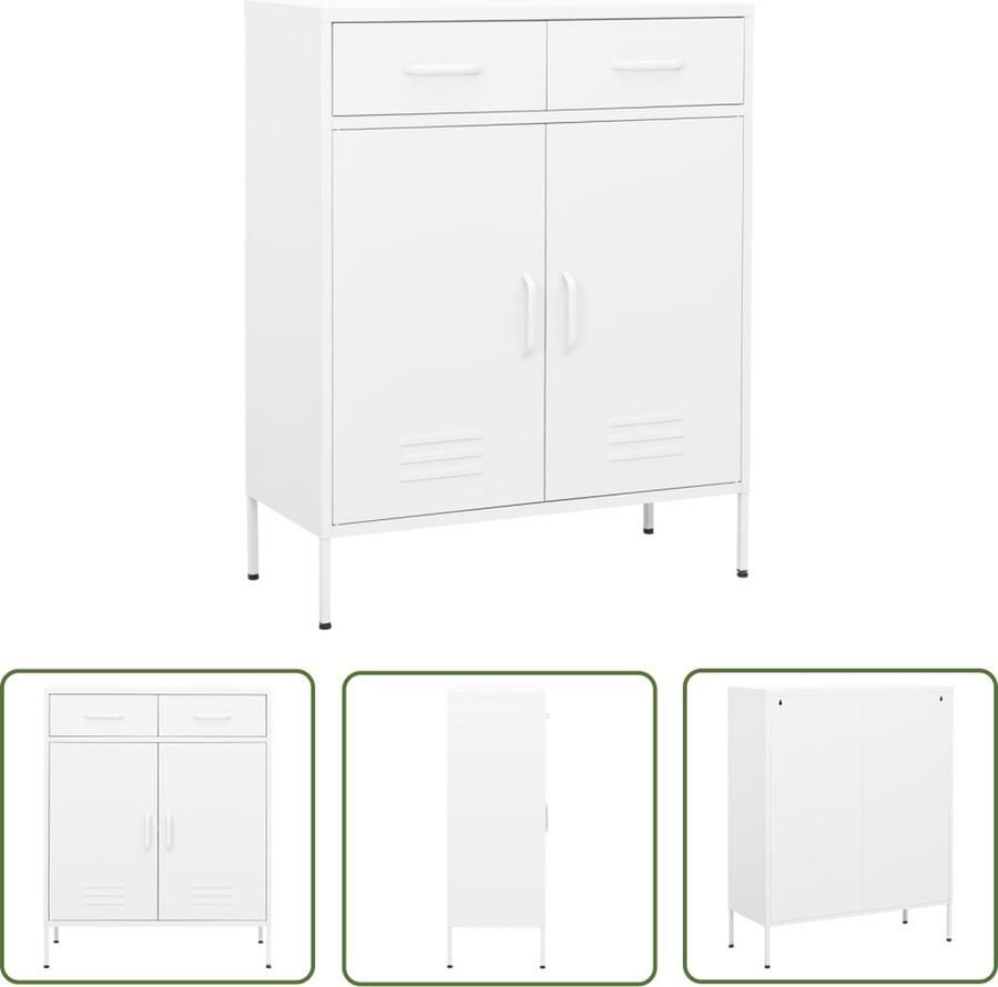 The Living Store Opbergkast Stalen kast Wit 80 x 35 x 101.5 cm 2 deurtjes 2 lades Draagvermogen 100 kg Opslagkast Metalen Kast Witte Kast Opbergruimte Keuken Opslag - Foto 2
