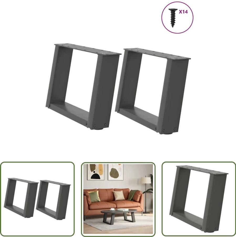 VidaXL Metalen Tafelpoten Salontafel Potten Salontafelpoten 2 st U-vormig 40x(30-31) cm staal antraciet Tafelpoten Set Industriële Tafelpoten Moderne Tafelpoten
