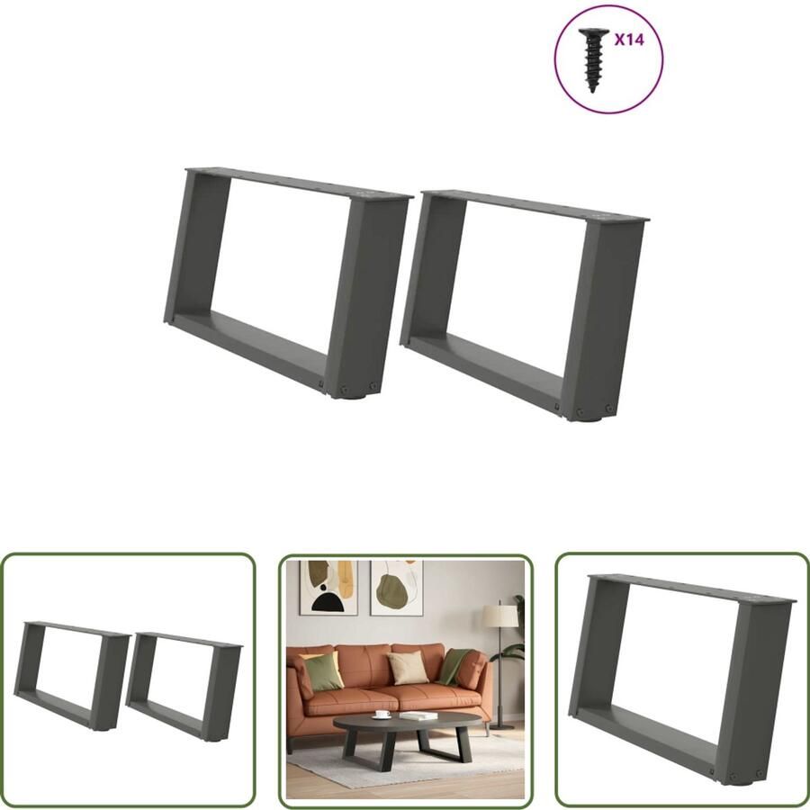 The Living Store Salontafelpoten 2 st U-vormig 70x(30-31) cm staal antraciet Salontafel Potten Metalen Tafelpoten Industriële Tafelpoten Moderne Tafelpoten Set
