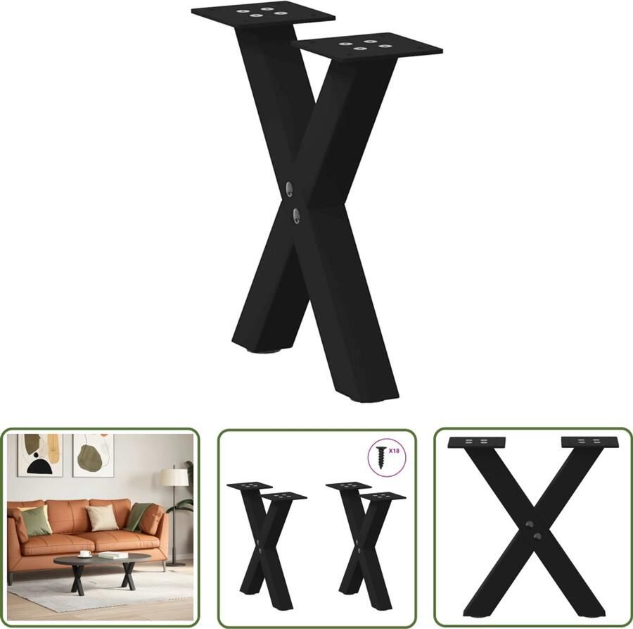 The Living Store Salontafelpoten 2 st X-vormig 30x(30-31) cm staal zwart Salontafel Potten Metalen Tafelpoten Salontafel Onderstel Zwarte Tafelpoten X-vormige Tafelpoten