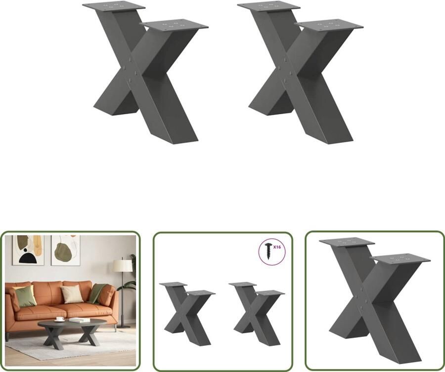 The Living Store Salontafelpoten 2 st X-vormig 50x(30-31) cm staal antraciet Salontafel Potten Metalen Tafelpoten X-vormige Tafelpoten Salontafel Onderstel Tafelvoet