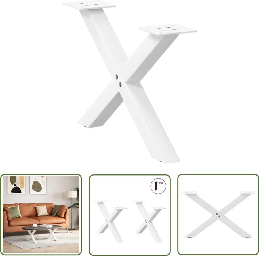 VidaXL Salontafelpoten Wit Staal Set van 2 X-vormig Salontafel Potten Metalen Tafelpoten Salontafel Onderstel Tafelvoet X-vormige Tafelpoten