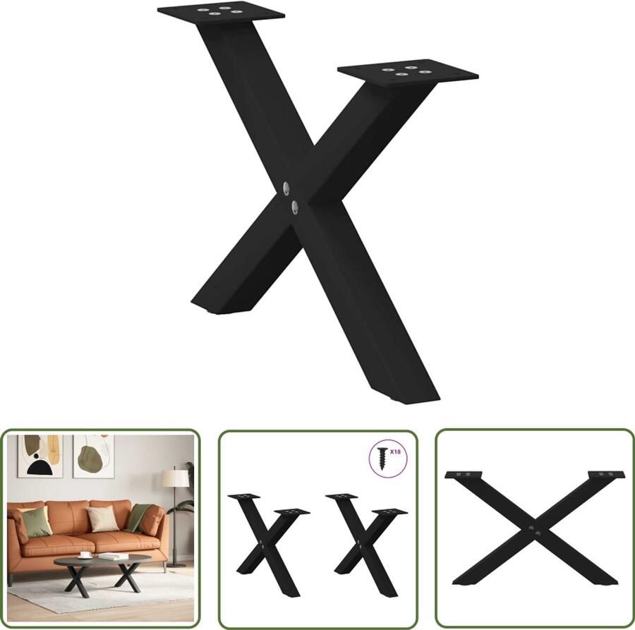 The Living Store Salontafelpoten 2 st X-vormig 50x(30-31) cm staal zwart Salontafel Potten Metalen Tafelpoten X-vormige Tafelpoten Salontafel Onderstel Tafelvoet