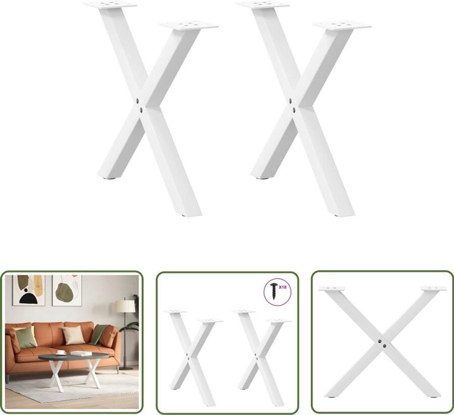 The Living Store Salontafelpoten 2 st X-vormig 60x(42-43) cm staal wit Salontafel Potten Metalen Tafelpoten X-vormige Tafelpoten Witte Tafelpoten Set