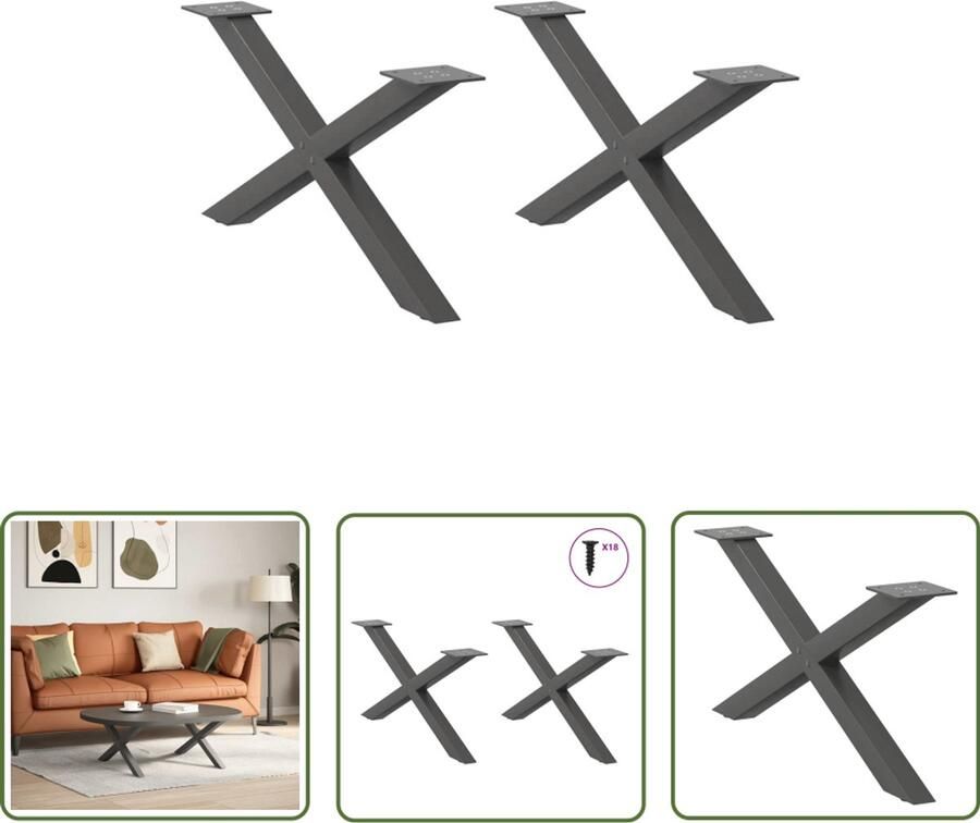 The Living Store Salontafelpoten 2 st X-vormig 70x(30-31) cm staal antraciet Salontafel Potten Metalen Tafelpoten X-vormige Tafelpoten Zwarte Tafelpoten Industriële Tafelpoten