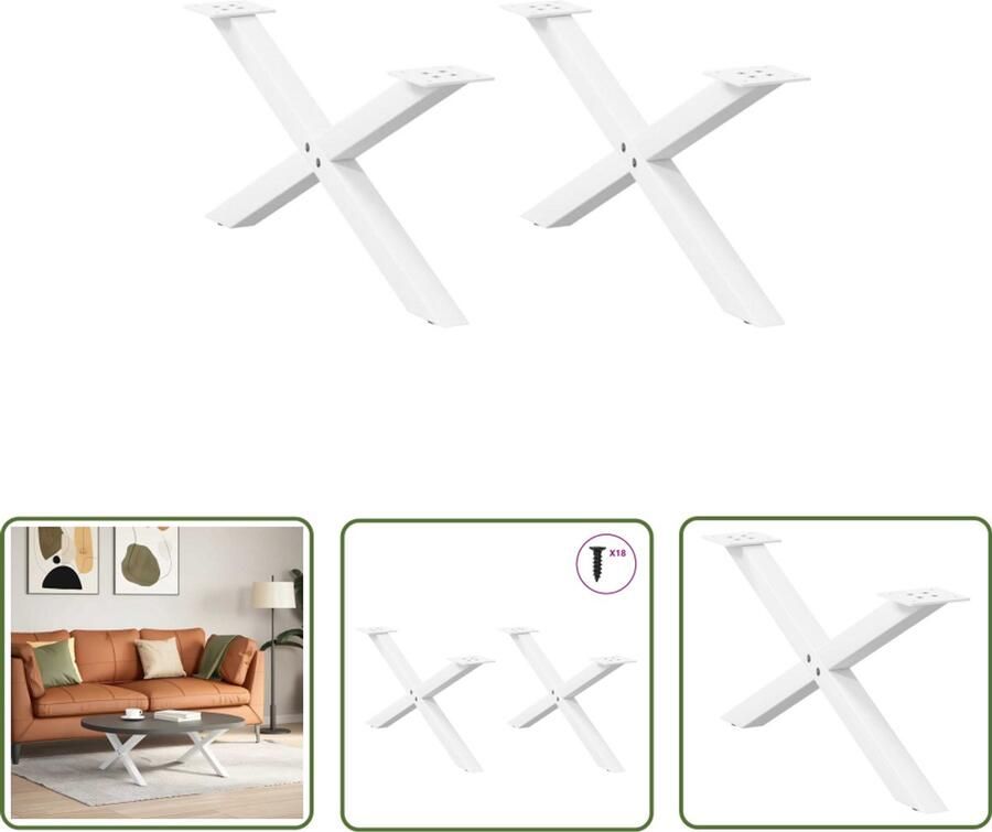 The Living Store Salontafelpoten 2 st X-vormig 70x(30-31) cm staal wit Salontafel Potten Metalen Tafelpoten X-vormige Tafelpoten Salontafel Onderstel Tafelpoten Set