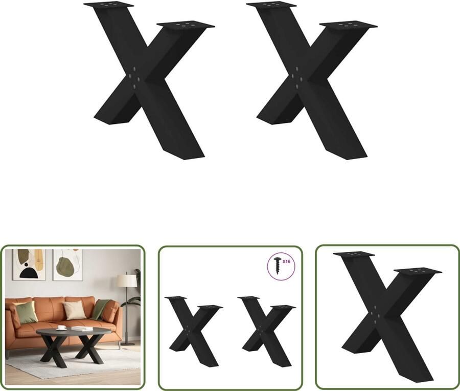 The Living Store Salontafelpoten 2 st X-vormig 70x(42-43) cm staal zwart Salontafel Potten Metalen Tafelpoten Salontafel Onderstel Tafelpoten Zwart X-vormige Tafelpoten