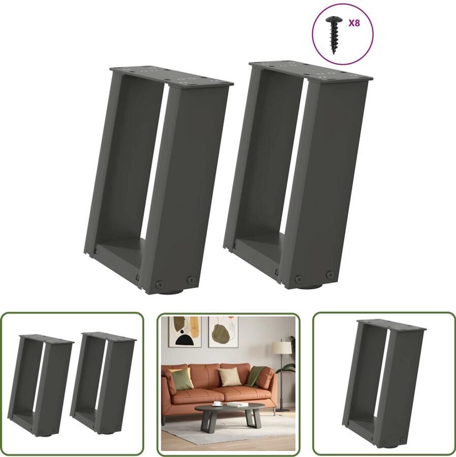 The Living Store Salontafelpoten 2 st U-vormig 30x(30-31) cm staal antraciet Salontafelpoten Metalen Tafelpoten Salontafels Tafelvoet Modern Design