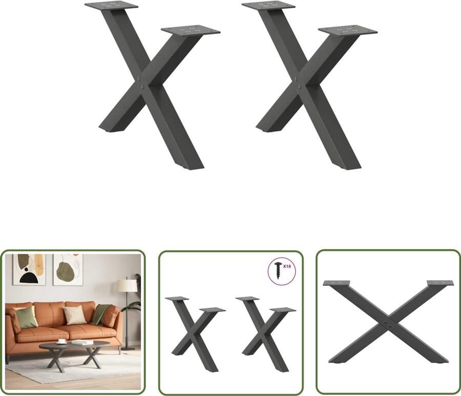 The Living Store Salontafelpoten 2 st X-vormig 60x(30-31) cm staal antraciet Salontafelpoten Metalen Tafelpoten X-vormige Tafelpoten Salontafel Onderstel Tafelbenen