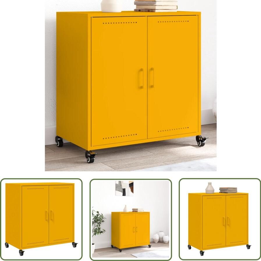 The Living Store Dressoir 68 5x39x72 cm staal mosterdgeel Dressoir Mustardgeel Staaldraad Vintage Stijl Opbergoplossing